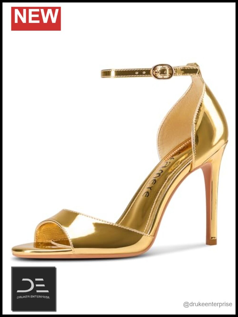 Womens Stiletto Heel Open Toe Ankle Strap Patent Leather Dress Sandals 3.9in